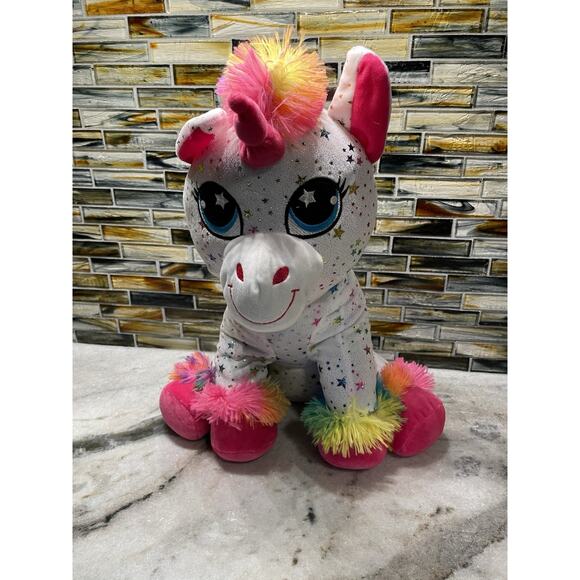Vintage Large Unicorn White Pink Blue Sparkle Stars Plush by Peek A Boo Toys - Picture 1 of 9